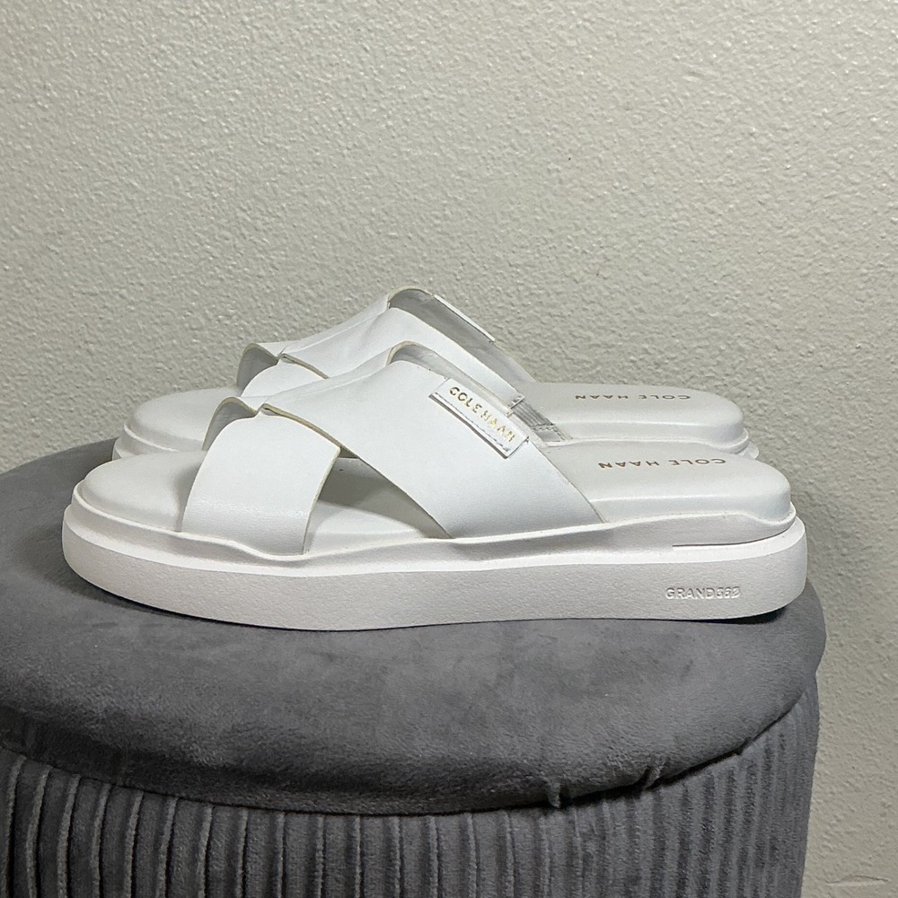 Cole Haan Grandpro Sandals Cris Cross Optic White Slides Women's Sz 5 B - Picture 1 of 8